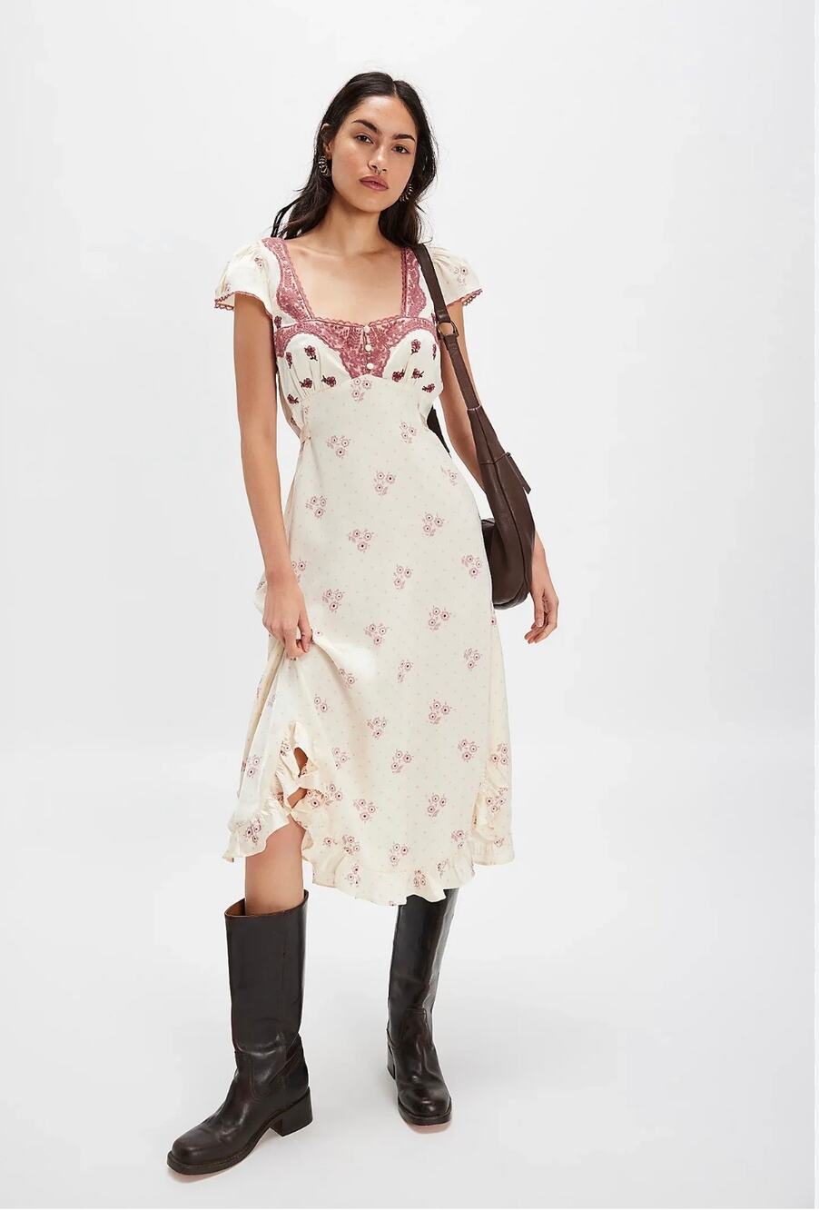 NWT Free People Haven Midi Dress in Swan Combo, Large